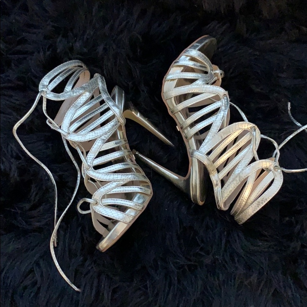 BEBE GOLD CAGED STILETTOS - SIZE 5